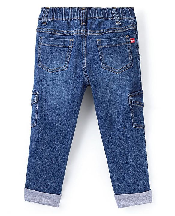 Babyhug Full Length Stretchable Washed Denim Jeans  Fly With Zipper -  Blue