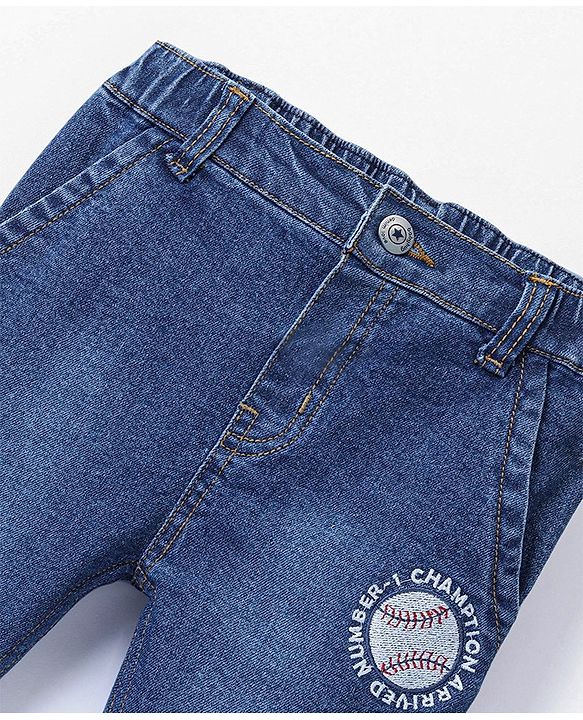 Babyhug Full Length Stretchable Washed Denim Jeans  Fly With Zipper -  Blue
