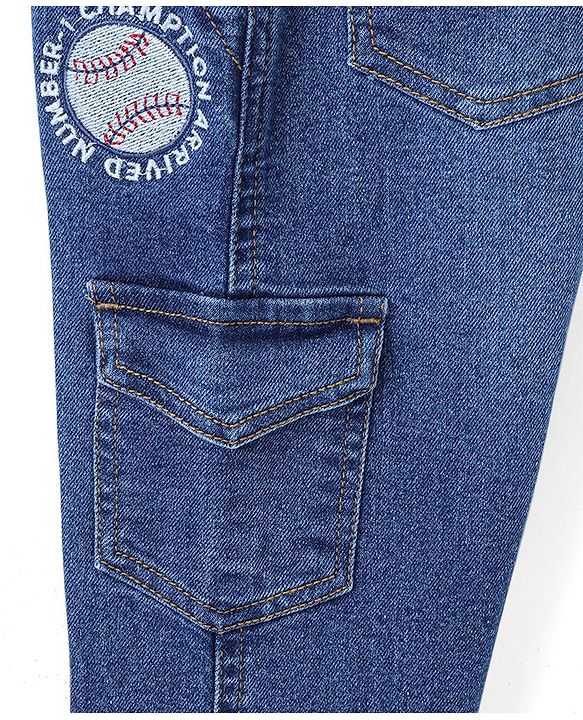 Babyhug Full Length Stretchable Washed Denim Jeans  Fly With Zipper -  Blue