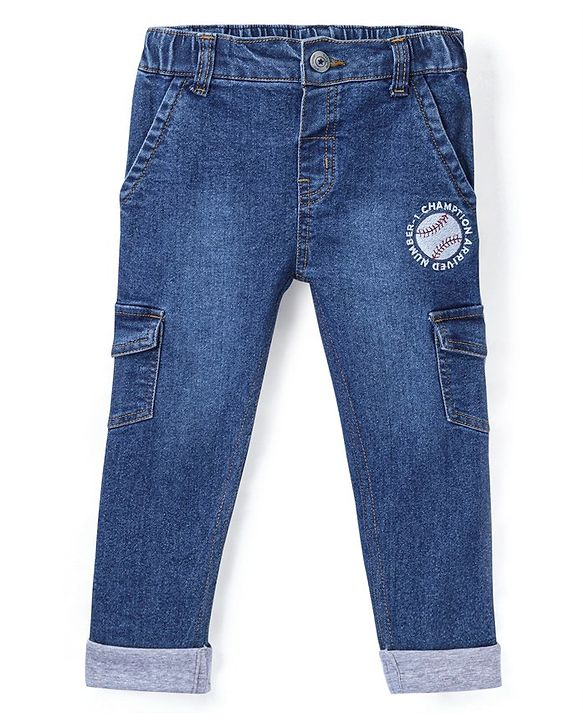 Babyhug Full Length Stretchable Washed Denim Jeans  Fly With Zipper -  Blue