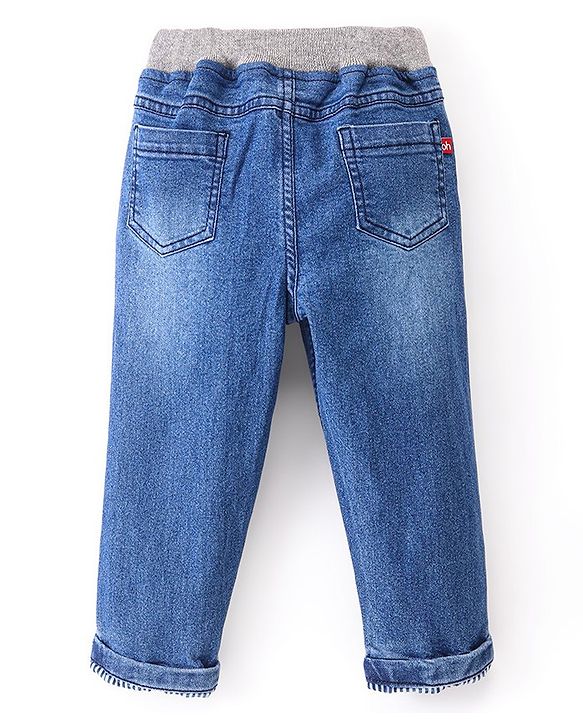 Babyhug Cotton Spandex Full Length Jeans With Stretch & Text Print - Blue