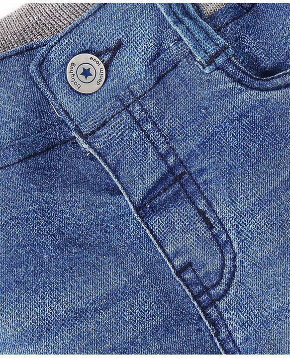Babyhug Cotton Spandex Full Length Jeans With Stretch & Text Print - Blue