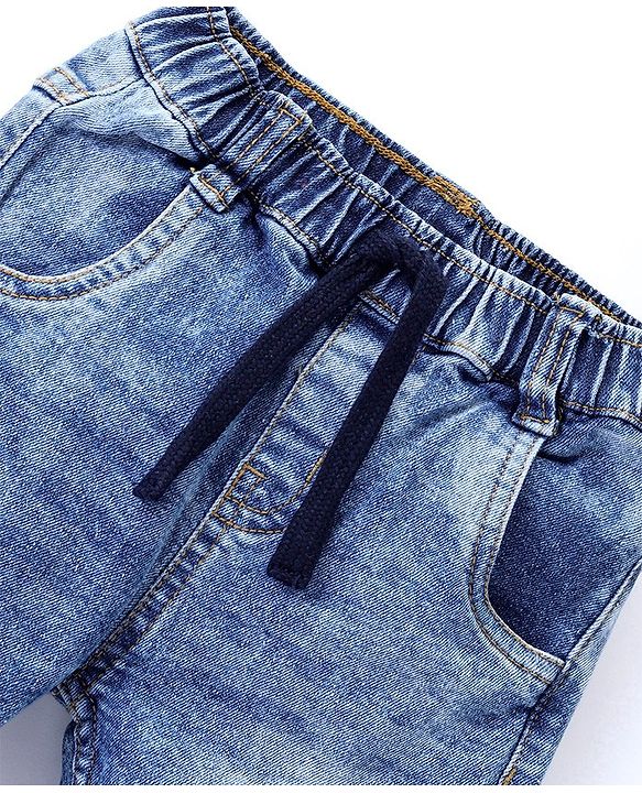 Babyhug Full Length Stretchable Washed Denim Joggers- Blue