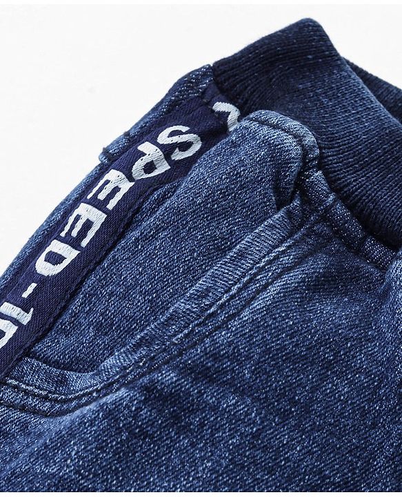 Babyhug Full Length Stretchable Washed Denim Joggers- Blue
