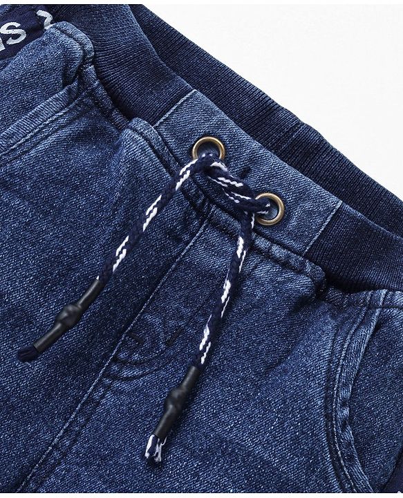 Babyhug Full Length Stretchable Washed Denim Joggers- Blue