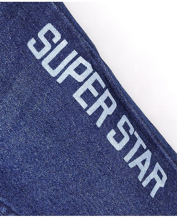 Babyhug Cotton Spandex Full Length Stretchable Washed Joggers with Text Print - Blue