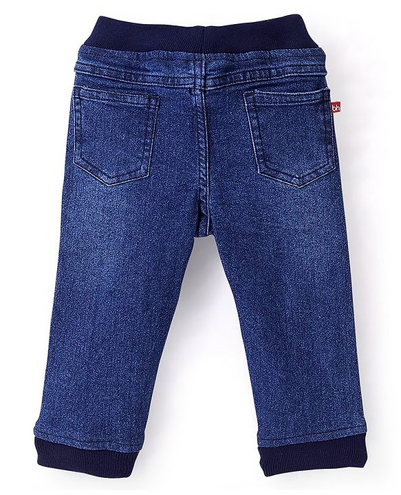 Babyhug Cotton Spandex Full Length Stretchable Washed Joggers with Text Print - Blue