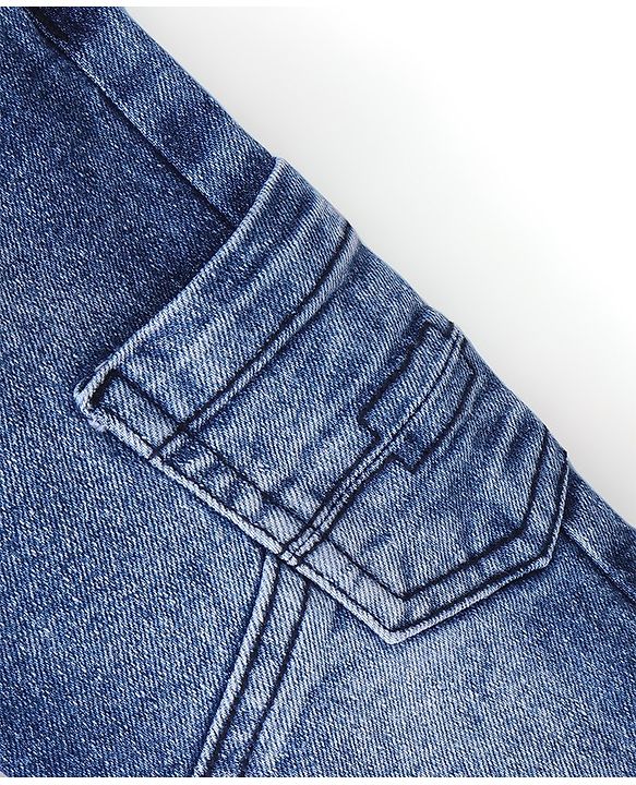 Babyhug Denim Full Length Washed Jogger With Stretch - Blue