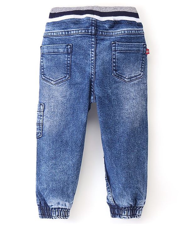 Babyhug Denim Full Length Washed Jogger With Stretch - Blue