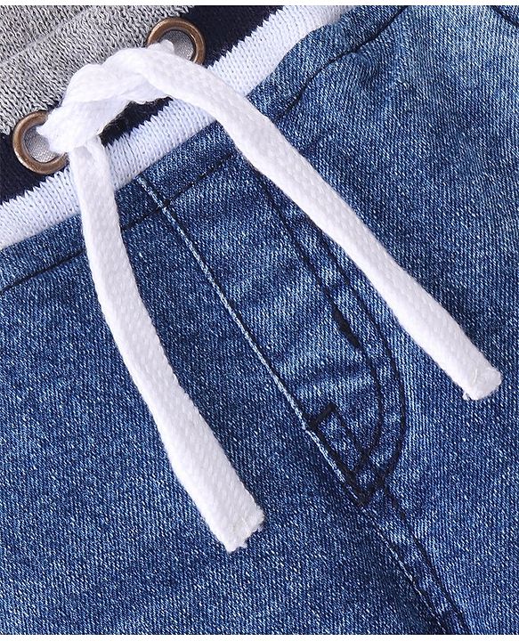 Babyhug Denim Full Length Washed Jogger With Stretch - Blue