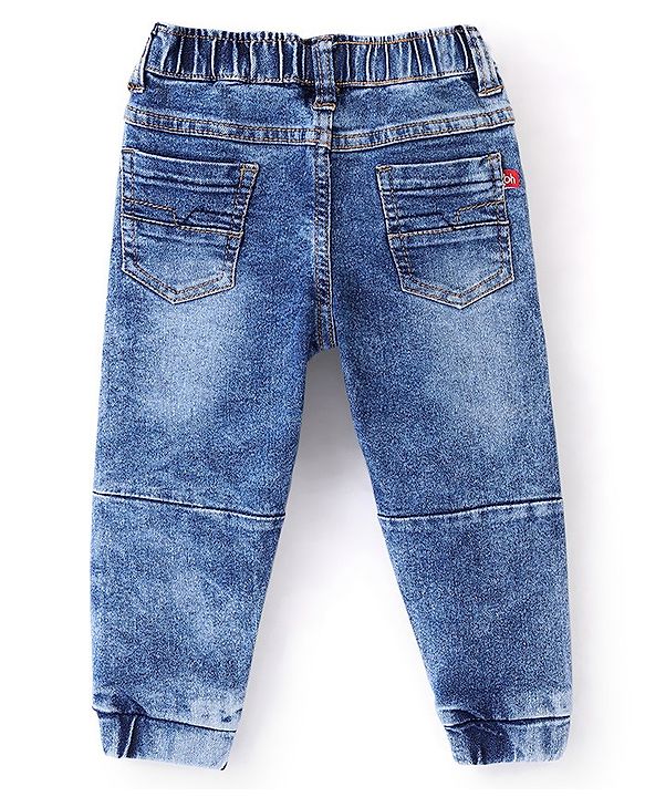Babyhug Cotton Spandex Full Length Stretchable Washed Joggers - Blue