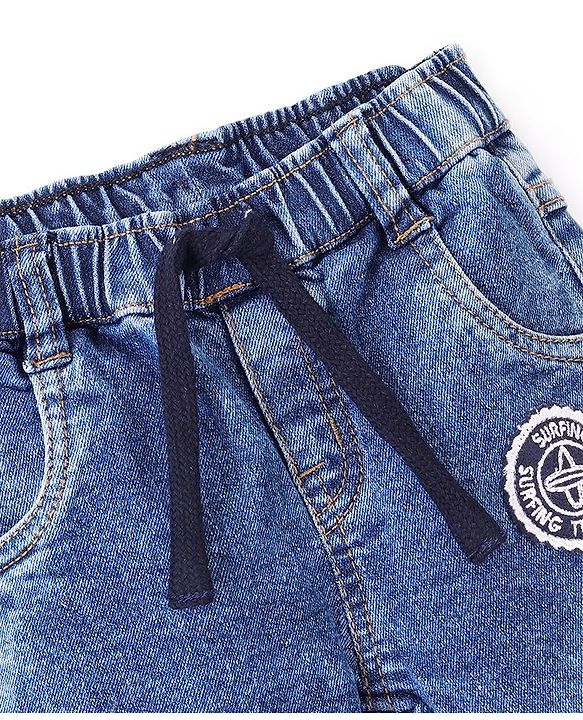 Babyhug Cotton Spandex Full Length Stretchable Washed Joggers - Blue