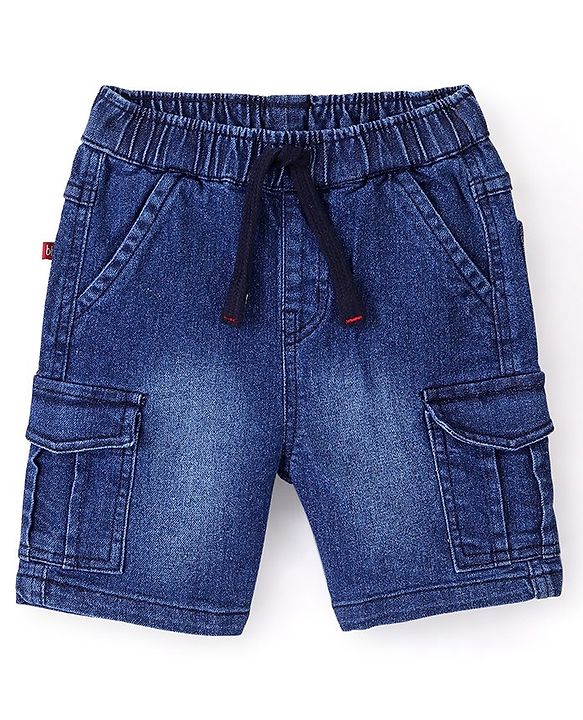 Babyhug Cotton Spandex Knee Length Stretchable Washed Shorts with Pocket - Dark Blue