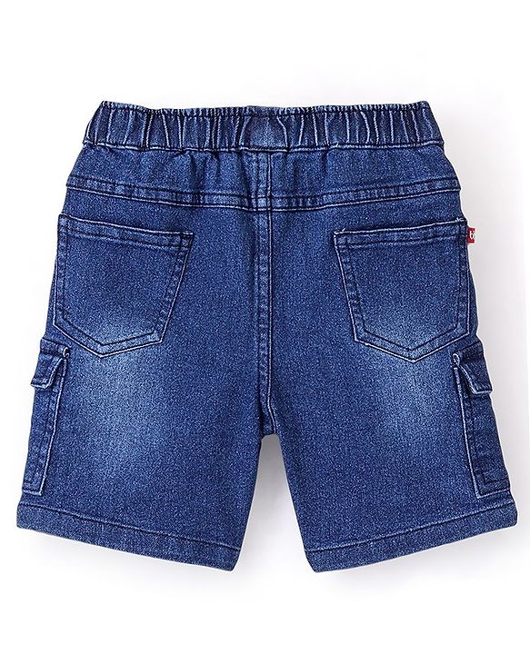 Babyhug Cotton Spandex Knee Length Stretchable Washed Shorts with Pocket - Dark Blue