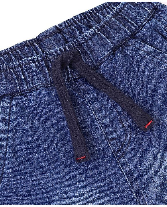 Babyhug Cotton Spandex Knee Length Stretchable Washed Shorts with Pocket - Dark Blue