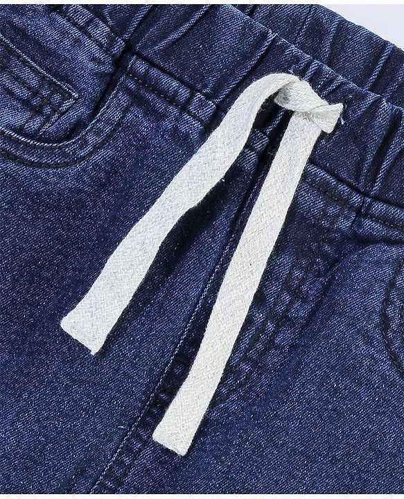 Babyhug Denim Full Length Washed Jogger With Stretch - Dark Blue