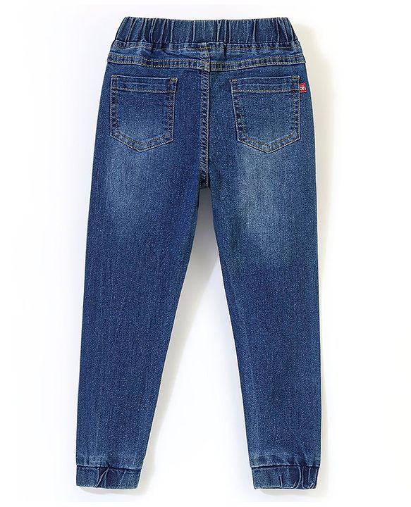 Babyhug Denim Full Length Washed Jogger With Stretch - Dark Blue