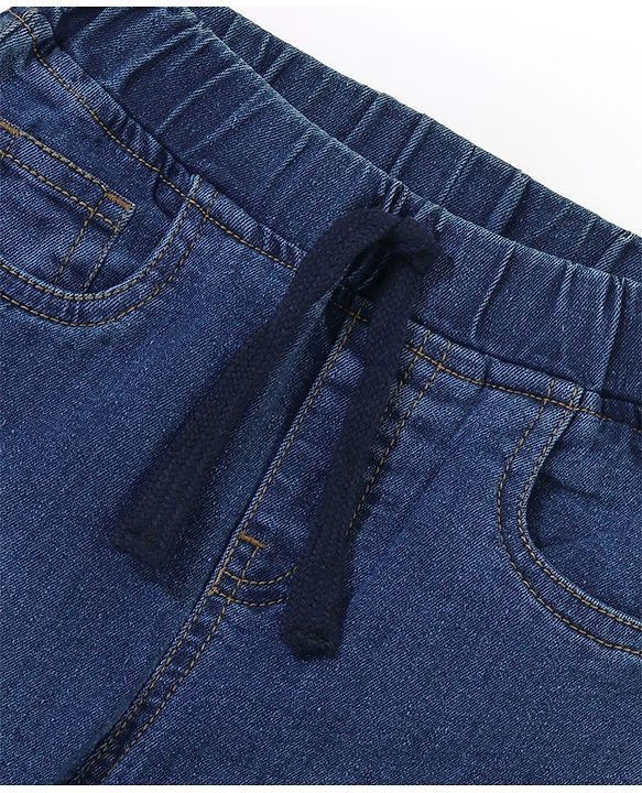 Babyhug Denim Full Length Washed Jogger With Stretch - Dark Blue