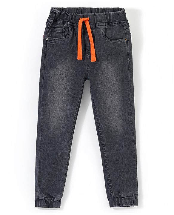 Babyhug Denim Full Length Washed Jogger With Stretch - Dark Blue