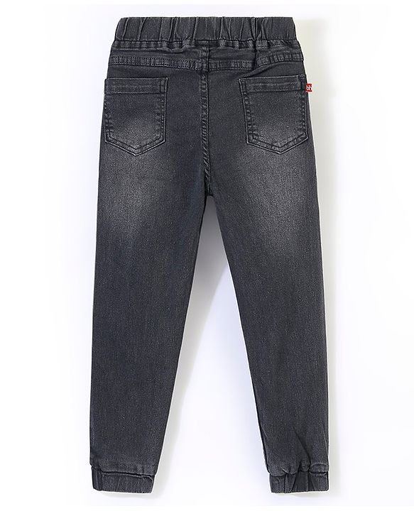 Babyhug Denim Full Length Washed Jogger With Stretch - Dark Blue