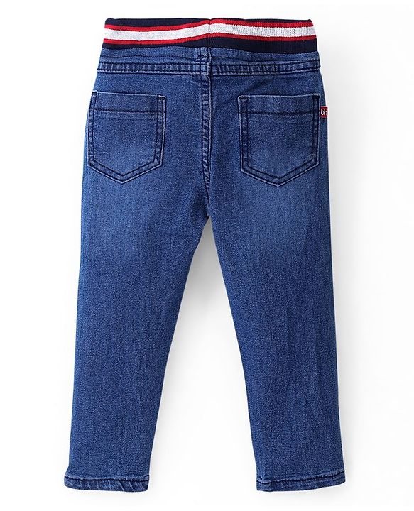Babyhug Cotton Full Length Washed Denim Jogger with Stretch - Dark Blue