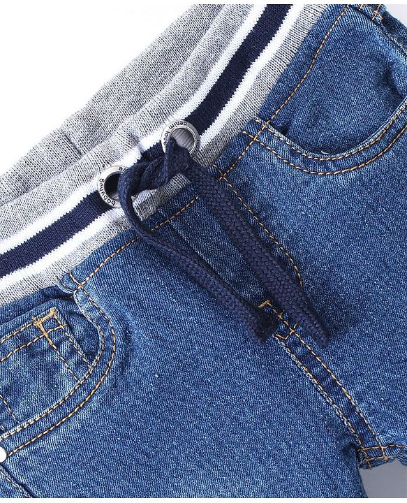 Babyhug Cotton Full Length Washed Denim Jogger with Stretch - Dark Blue
