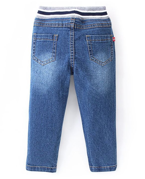 Babyhug Cotton Full Length Washed Denim Jogger with Stretch - Dark Blue