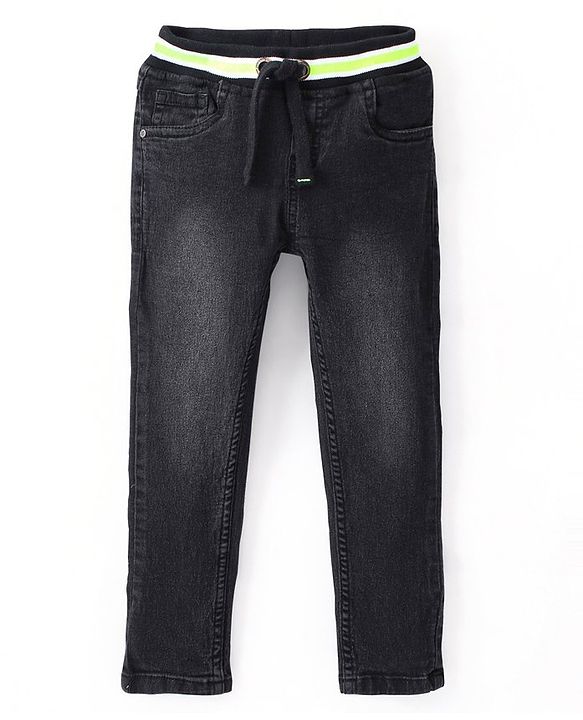 Babyhug Cotton Full Length Washed Denim Jogger with Stretch - Dark Blue