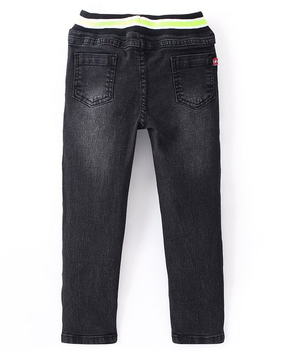 Babyhug Cotton Full Length Washed Denim Jogger with Stretch - Dark Blue