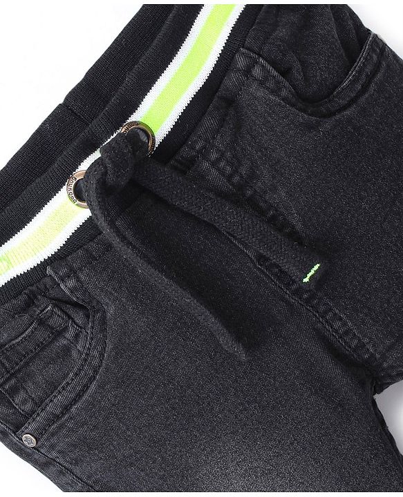 Babyhug Cotton Full Length Washed Denim Jogger with Stretch - Dark Blue