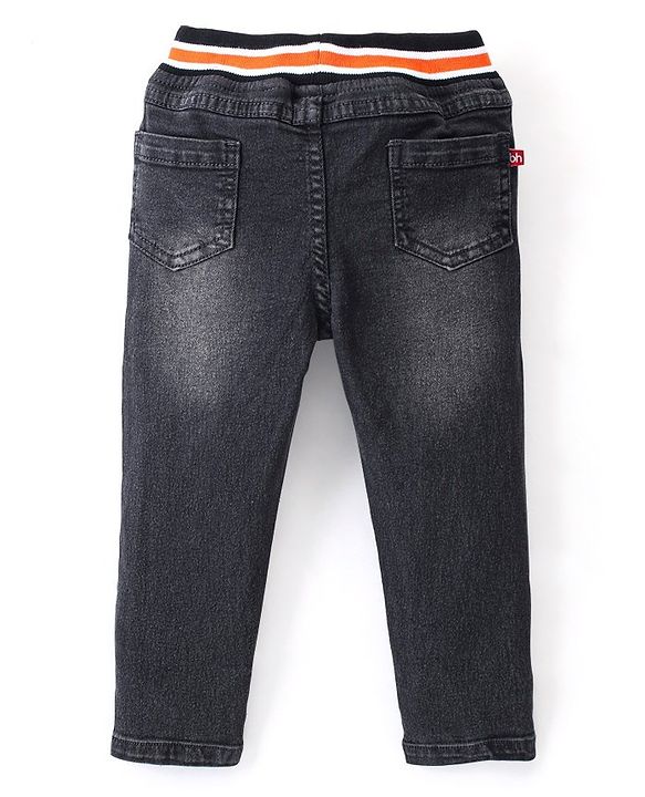 Babyhug Cotton Full Length Washed Denim Jogger with Stretch - Charcoal