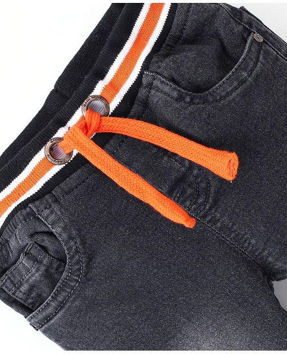 Babyhug Cotton Full Length Washed Denim Jogger with Stretch - Charcoal