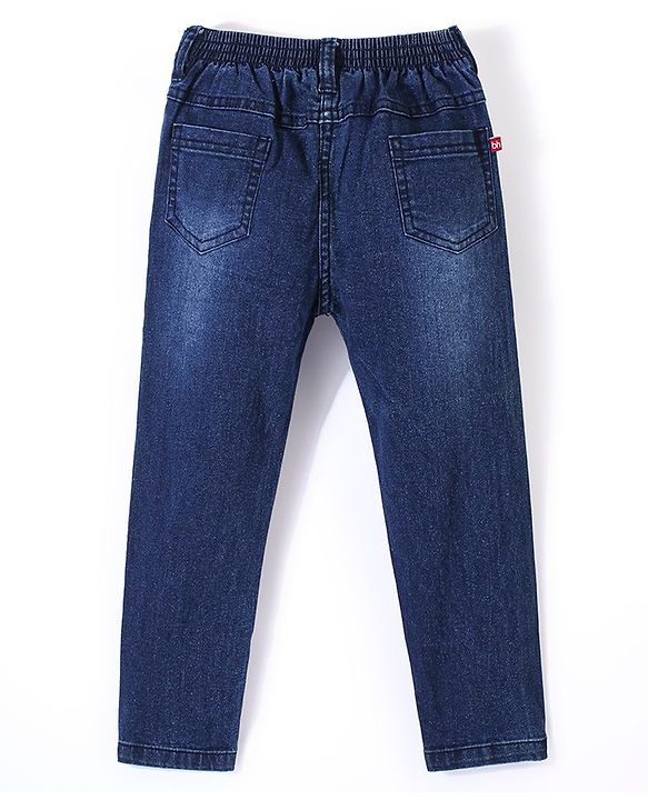 Babyhug Denim Full Length Washed  Jeans With Stretch - Dark Blue