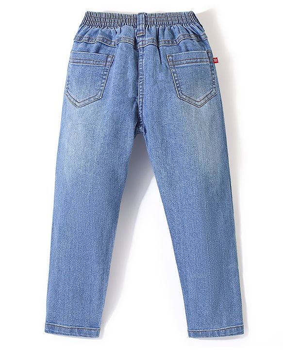Babyhug Full Length Washed Denim Jeans With Stretch - Light Blue