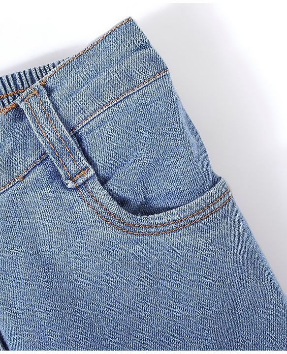 Babyhug Full Length Washed Denim Jeans With Stretch - Light Blue