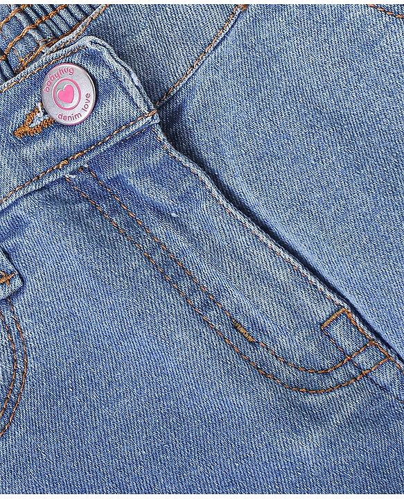 Babyhug Full Length Washed Denim Jeans With Stretch - Light Blue