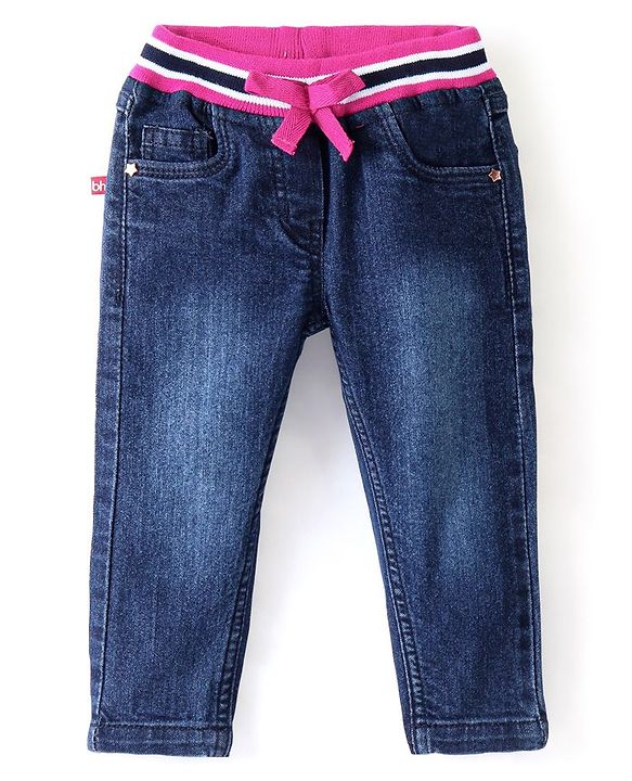 Babyhug Denim Washed Full Length  Jogger with Stretch - Dark Blue
