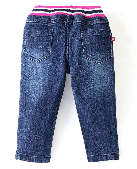 Babyhug Denim Washed Full Length  Jogger with Stretch - Dark Blue