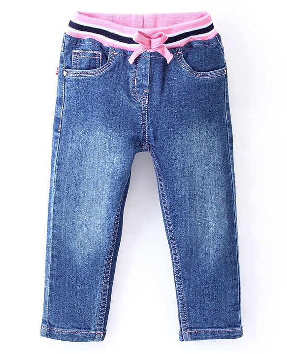 Babyhug Denim Washed Full Length  Jogger with Stretch - Dark Blue