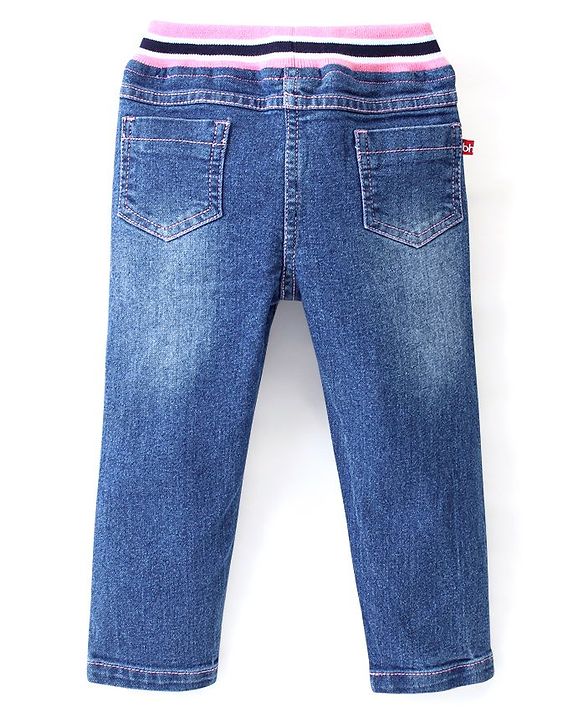 Babyhug Denim Washed Full Length  Jogger with Stretch - Dark Blue