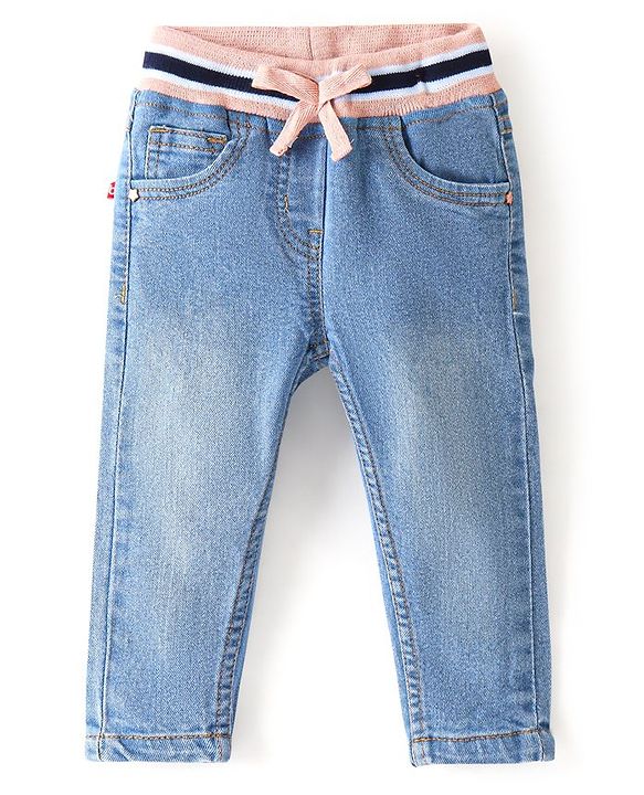 Babyhug Denim Washed Full Length  Jogger with Stretch - Dark Blue