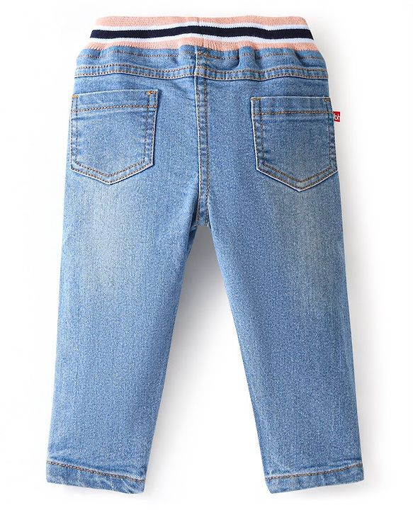 Babyhug Denim Washed Full Length  Jogger with Stretch - Dark Blue