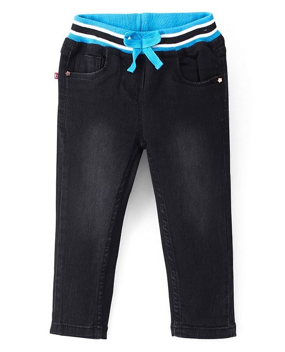 Babyhug Denim Washed Full Length  Jogger with Stretch - Dark Blue