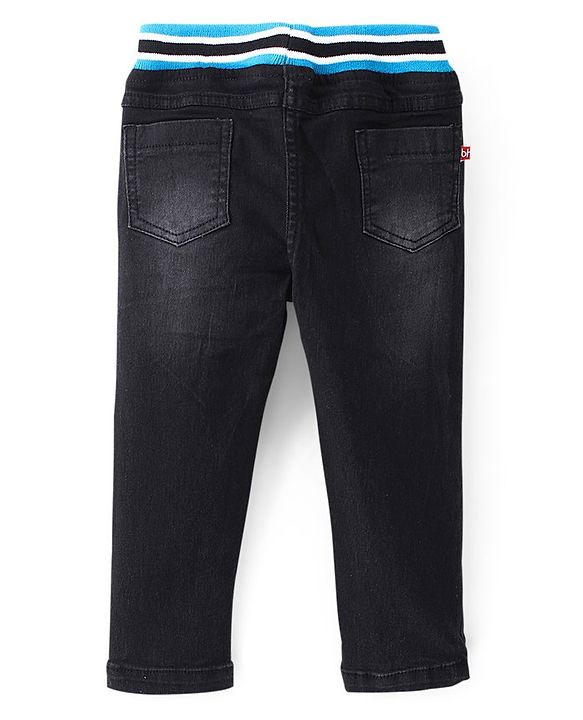 Babyhug Denim Washed Full Length  Jogger with Stretch - Dark Blue