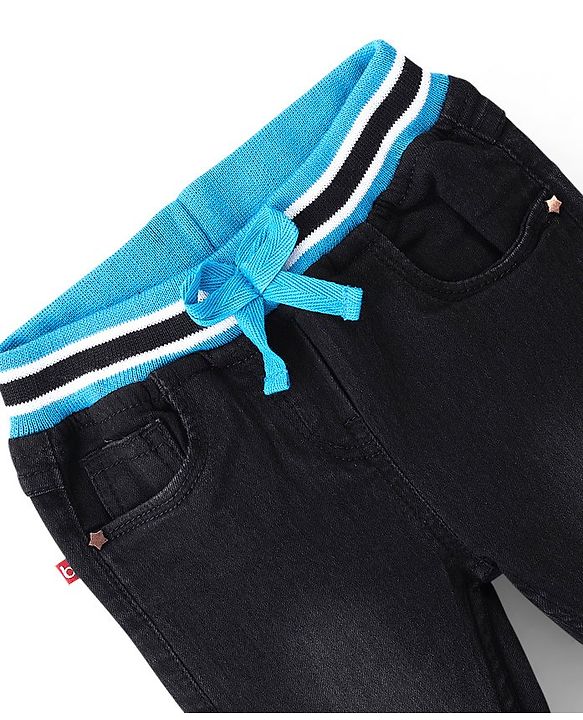 Babyhug Denim Washed Full Length  Jogger with Stretch - Dark Blue