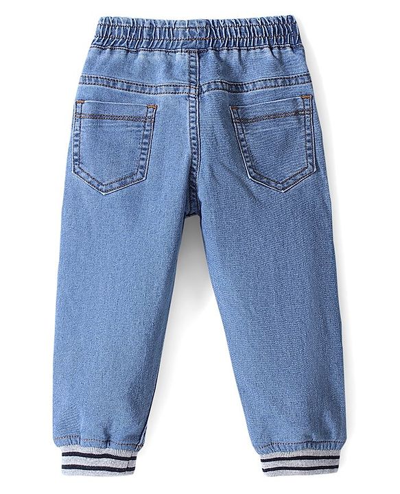 Babyhug Cotton Spandex Full Length Washed Stretchable Denim Joggers - Blue