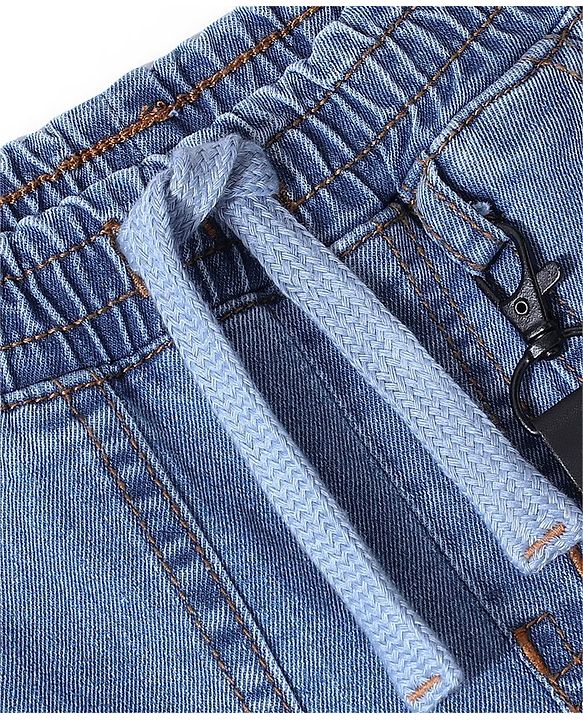 Babyhug Cotton Spandex Full Length Washed Stretchable Denim Joggers - Blue