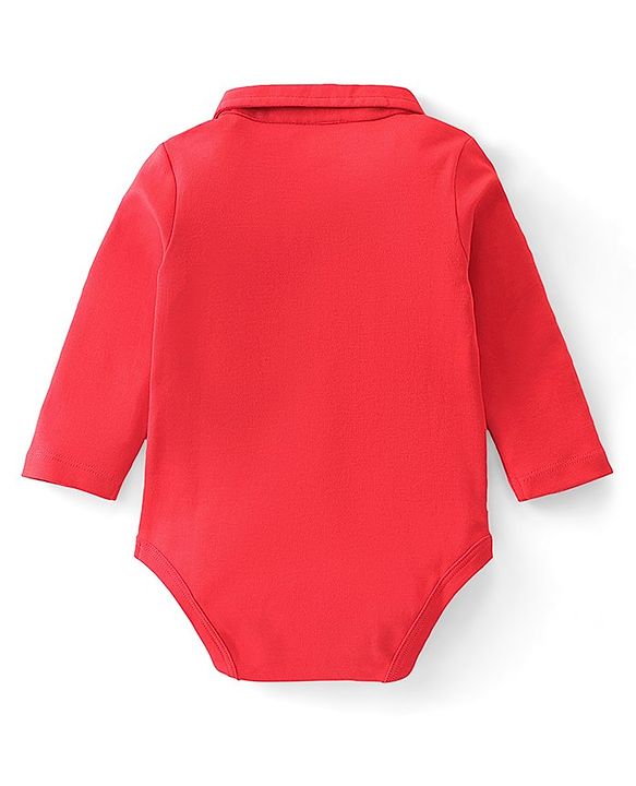 Babyhug 100 % Cotton Knit Full Sleeves Firefighter Theme Printed Onesie - Red