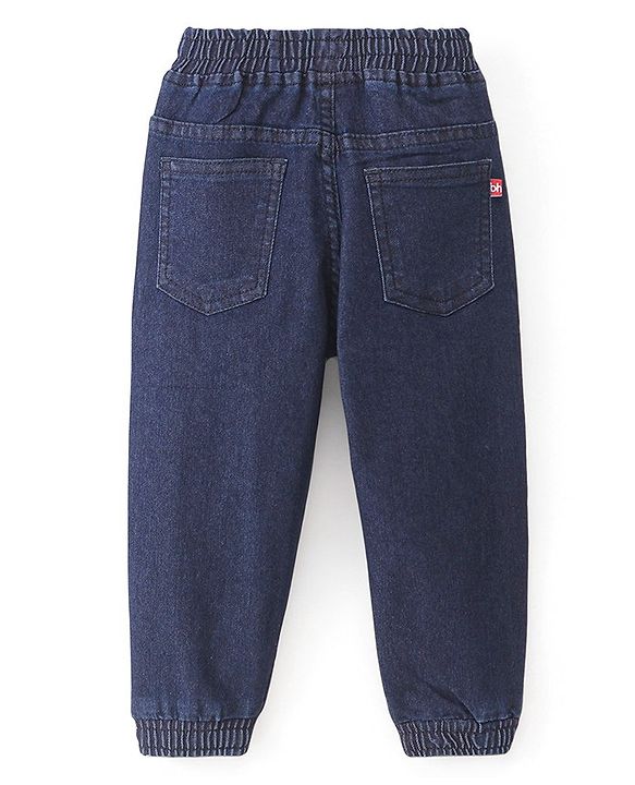 Babyhug Cotton Spandex Full Length Stretchable Joggers with Fox Print - Dark Blue