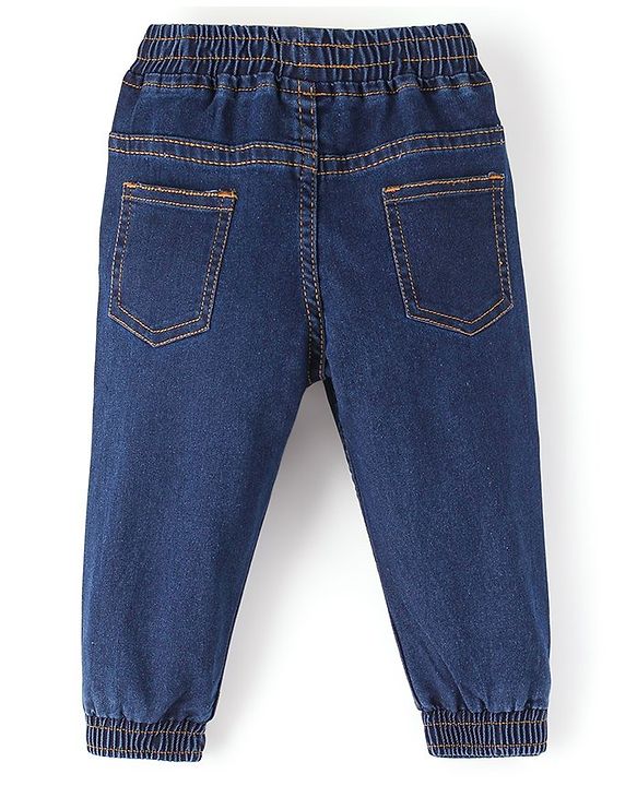Babyhug Cotton Spandex Full Length Stretchable Joggers with Fox Print - Dark Blue
